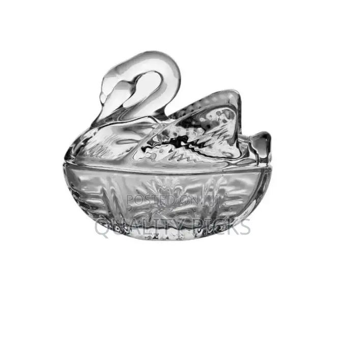 Swan Shaped Glass Candy Dish With Lid Sugar Bowl Cookie Jar