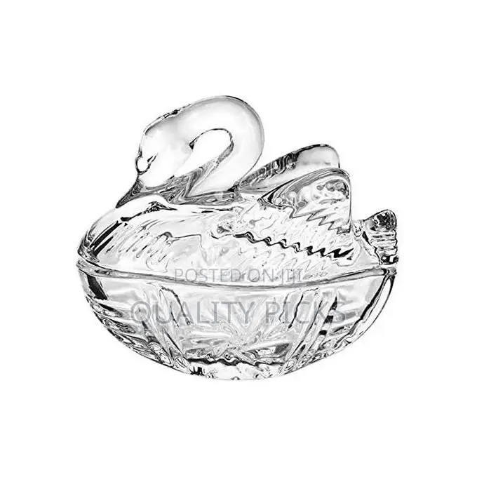 Swan Shaped Glass Candy Dish With Lid Sugar Bowl Cookie Jar