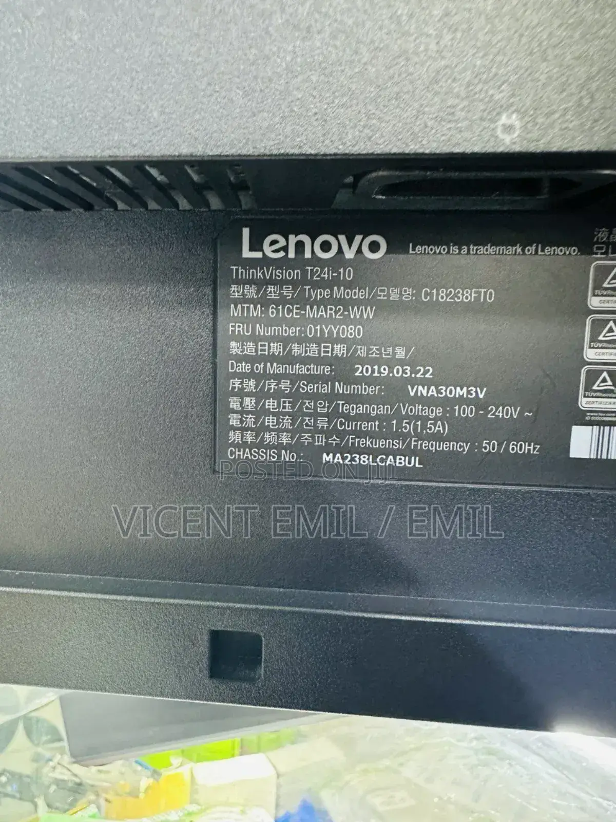 LENOVO Monitor 24inch Ips T24i-10