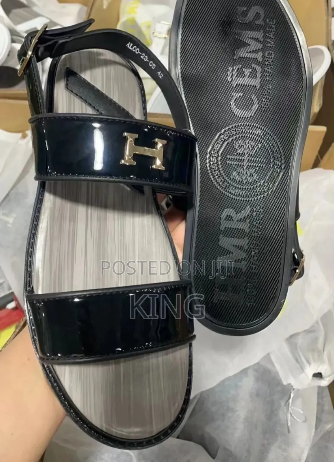 Dinatos Black Leather Sandals