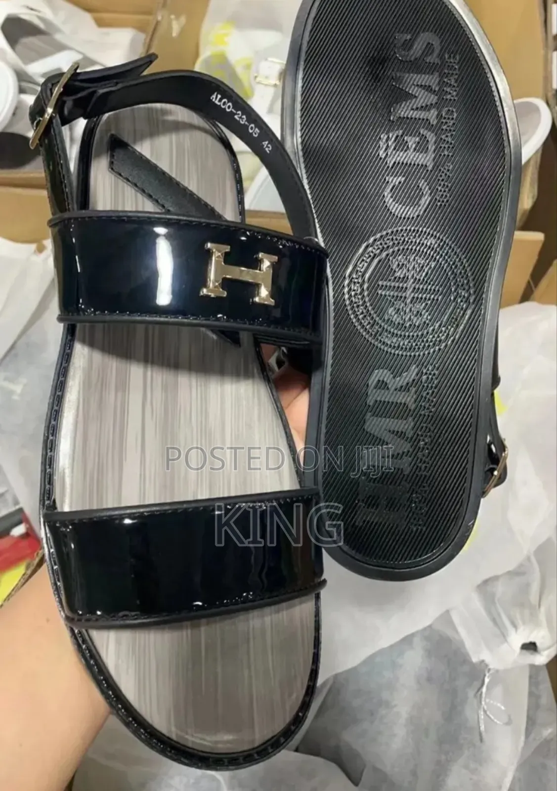 Dinatos Black Leather Sandals