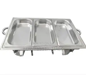 Triple 3 Compartment Chatting Dish Food Warmer- Silver