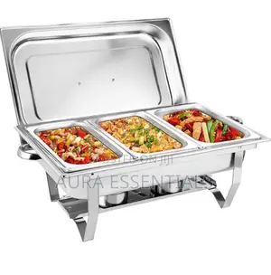 Triple 3 Compartment Chatting Dish Food Warmer- Silver