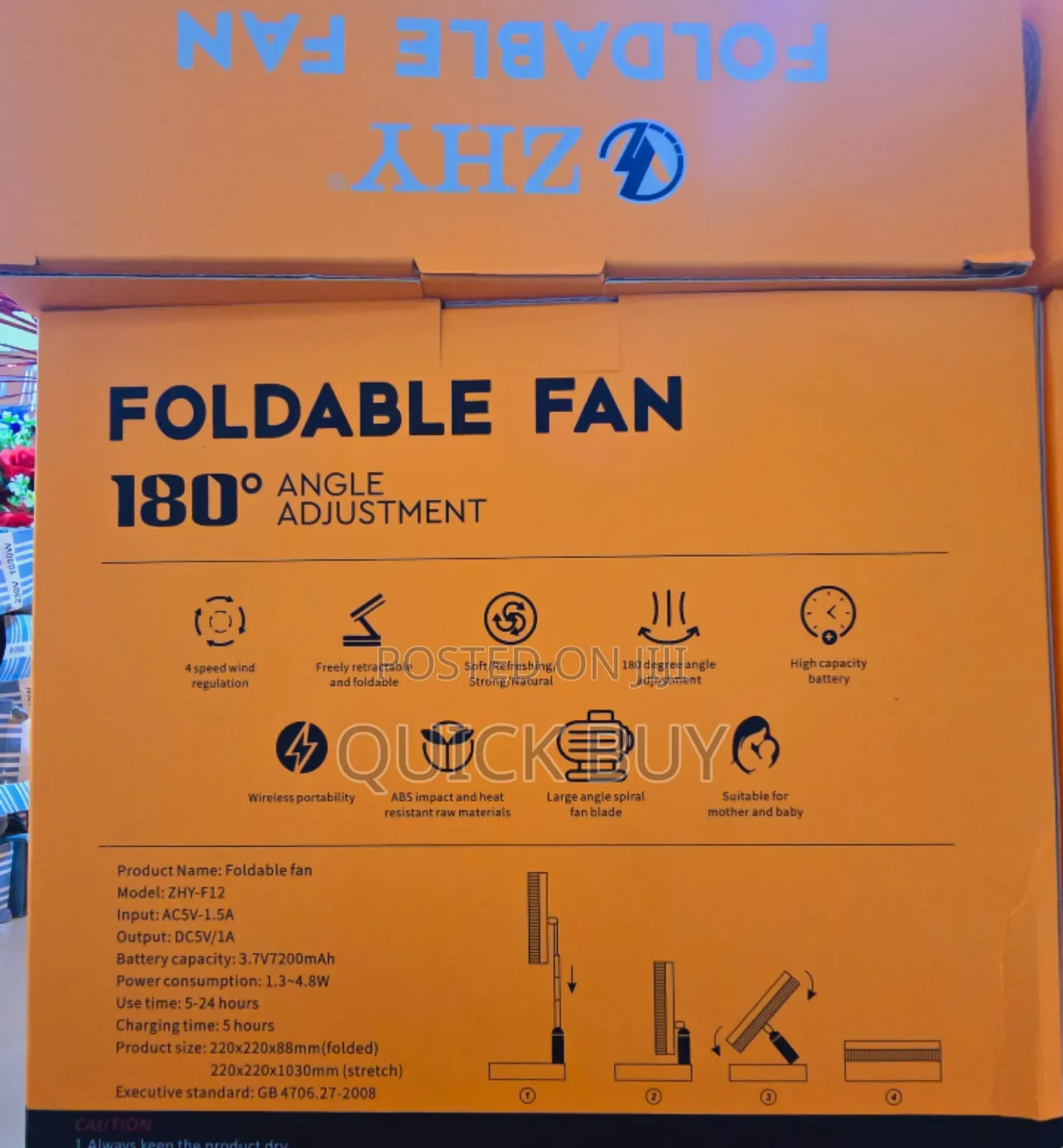 Classic New Model Portable Foldable Fan ZHY 180° Adjustable