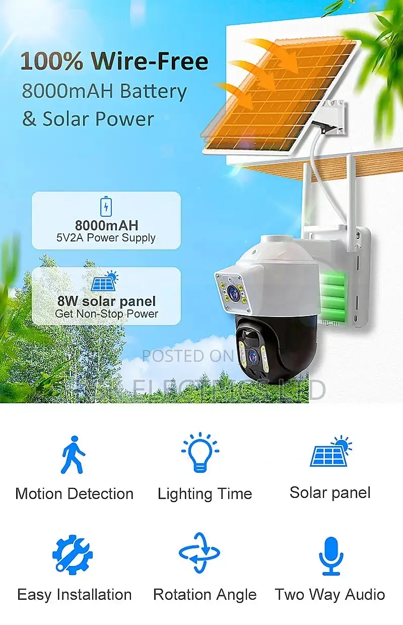 Outdoor 8MP 4g Solar Powered Camera Dual Lens Battery WIFI /