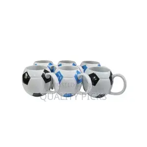 6 Pieces of Round Football Pot Coffee Tea Cups Mugs- White