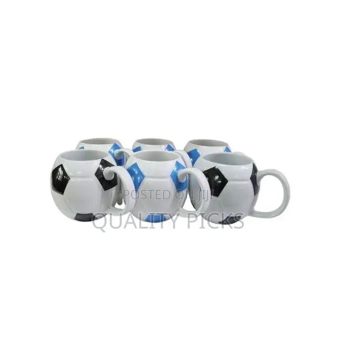 6 Pieces of Round Football Pot Coffee Tea Cups Mugs- White