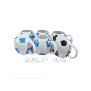6 Pieces of Round Football Pot Coffee Tea Cups Mugs- White
