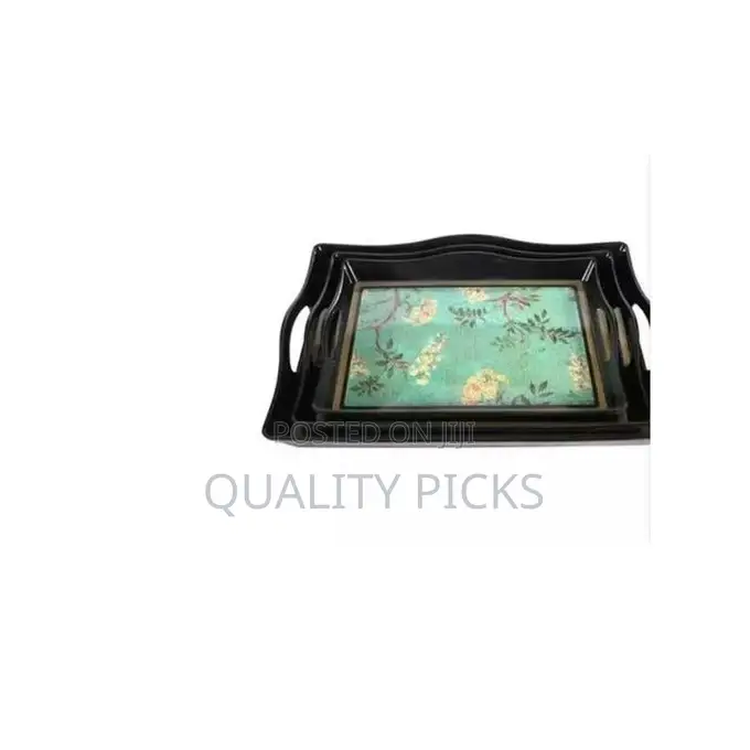 3 Pieces of Melamine Serving Trays Platters, Green.