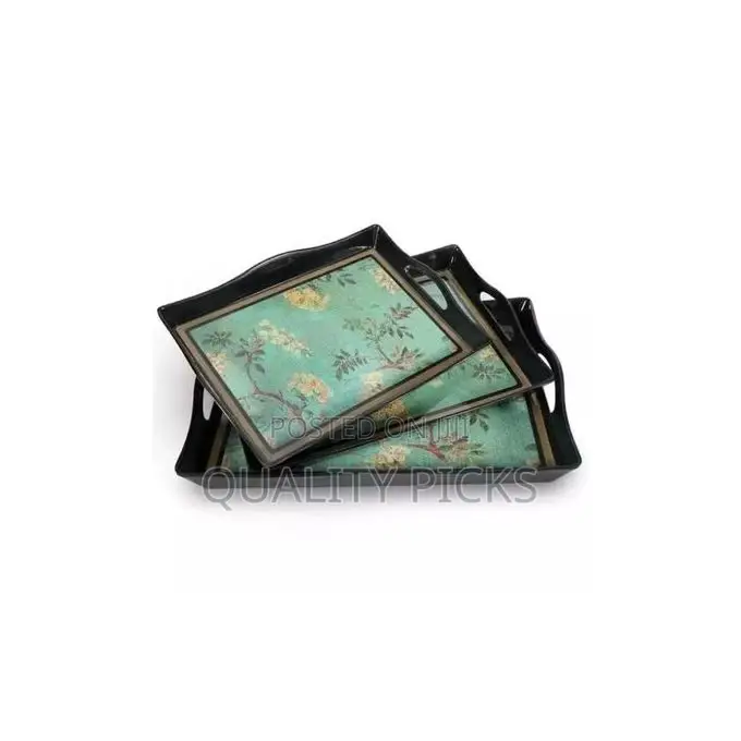 3 Pieces of Melamine Serving Trays Platters, Green.