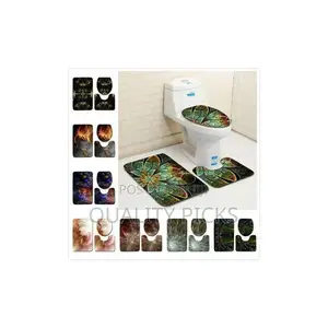 3 PCS Non-Slip Toilet Bathroom Rugs Carpets-Blue.