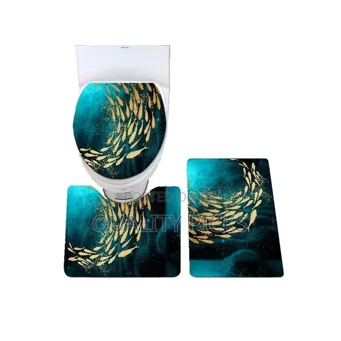 3 PCS Non-Slip Toilet Bathroom Rugs Carpets-Blue.