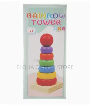 Wooden Rainbow Tower Stacking Ring Educational Toy for Kids