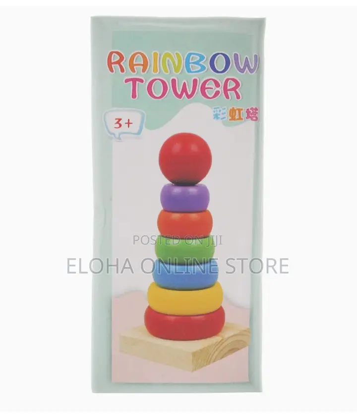 Wooden Rainbow Tower Stacking Ring Educational Toy for Kids