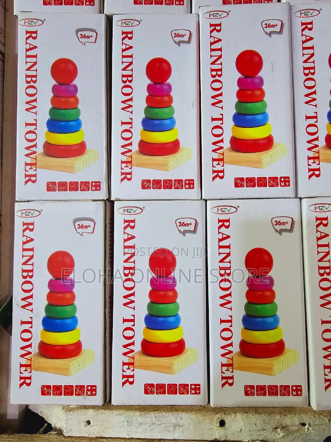Wooden Rainbow Tower Stacking Ring Educational Toy for Kids