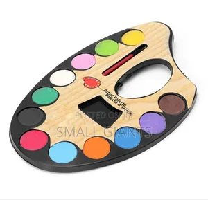 Large Artistic Palette With 12 Water Color and Paint Brush