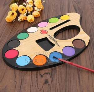 Large Artistic Palette With 12 Water Color and Paint Brush