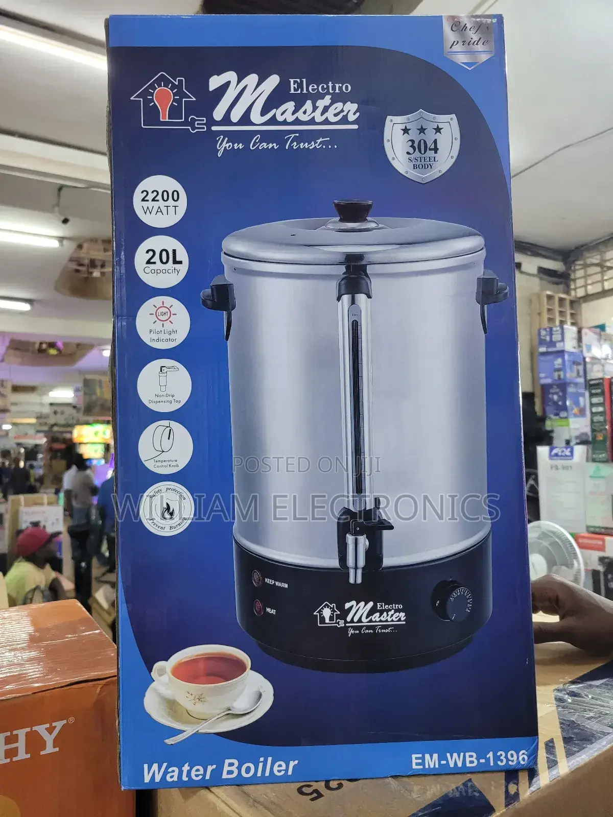 Electro Master Water Boiler With Pilot Light Indicator 20L
