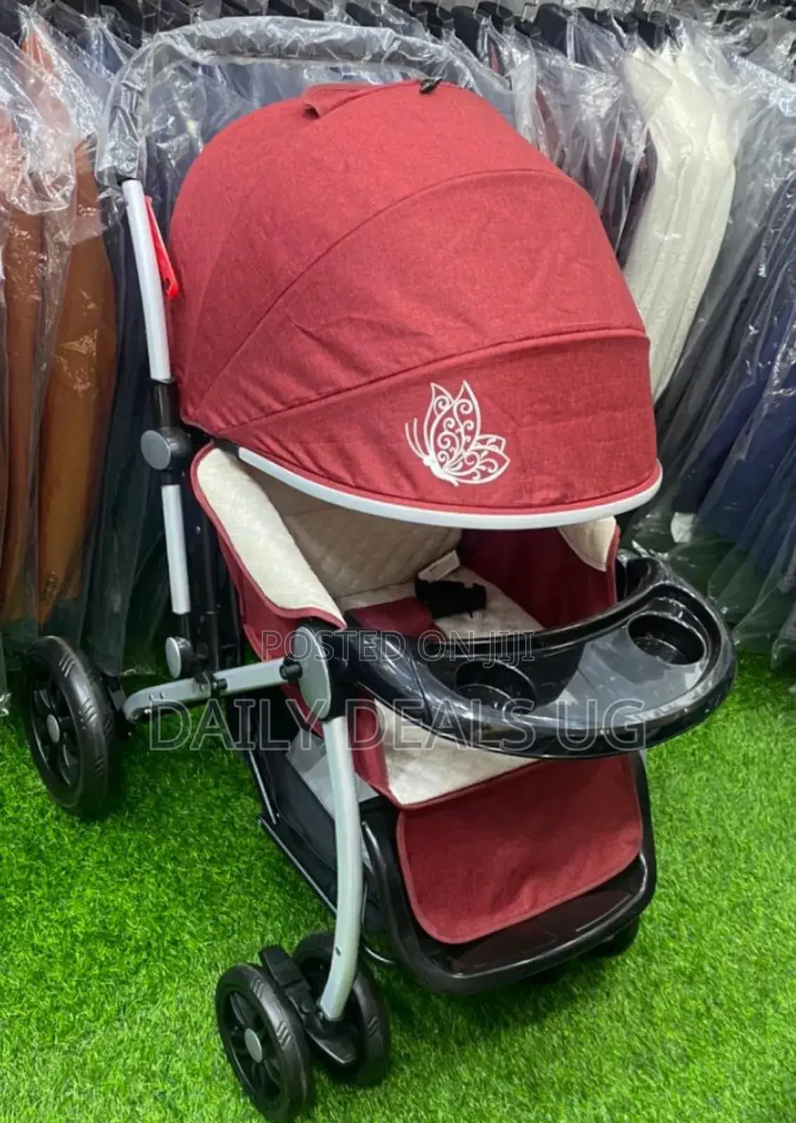 Adjustable Red and Black Baby Stroller