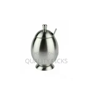 Egg Shaped Metallic Sugar Bowl Seasoning Pot With Spoon