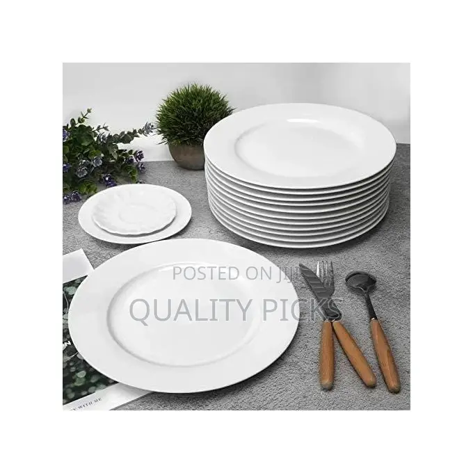 8 Inch 12-Piece Porcelain Salad, Dessert Dinner Plates