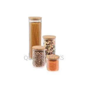 4 Piece Glass Rice Cereal Food Storage Organizer Jars -