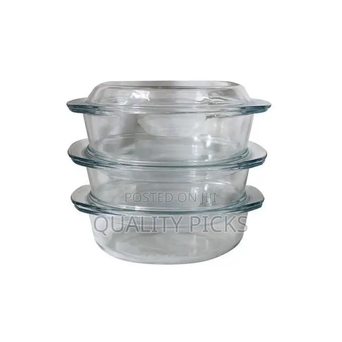 3 Pieces of Oval Tempered Glass Caserole Serving Dishes