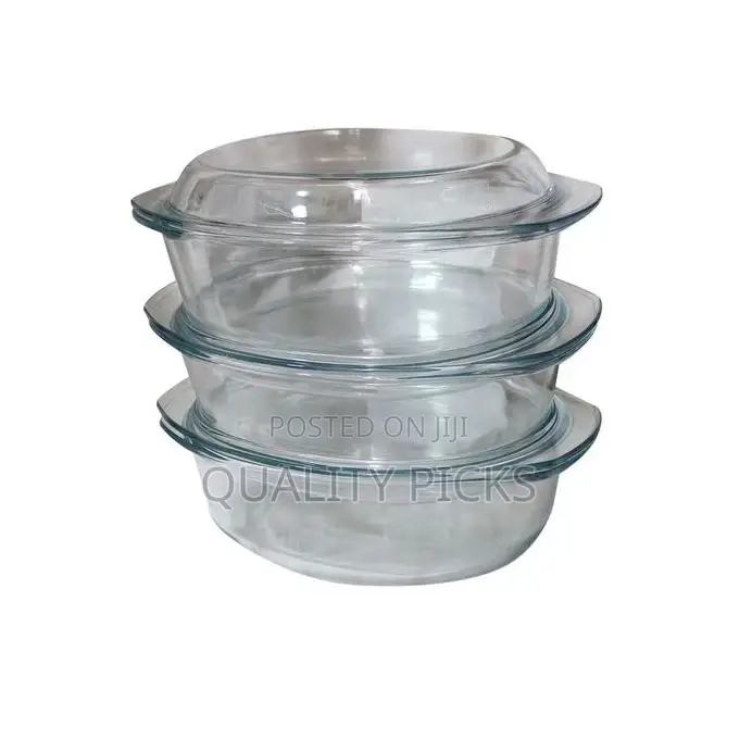 3 Pieces of Oval Tempered Glass Caserole Serving Dishes