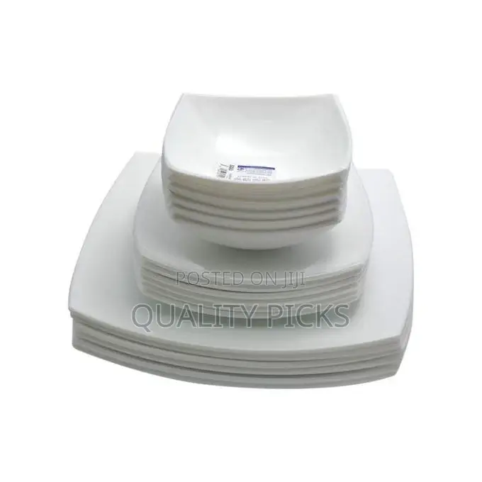 Opal 18 Pieces of Square Opal Glass Plates, Dinner Set -