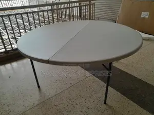 1.8mtrs Thick Plastic White Round Table With Folding Legs