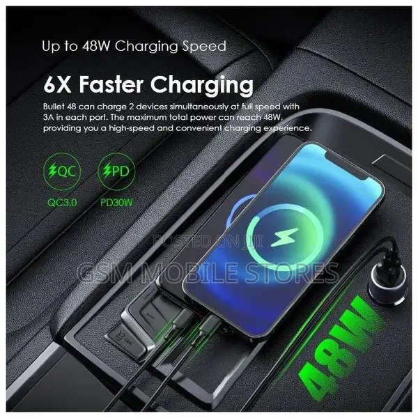Oraimo Bullet 48watts Fast Charging Car Phone Charger