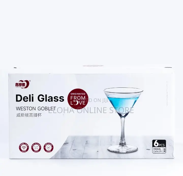 Set of 6 Martini Cocktail Glasses With Stem,