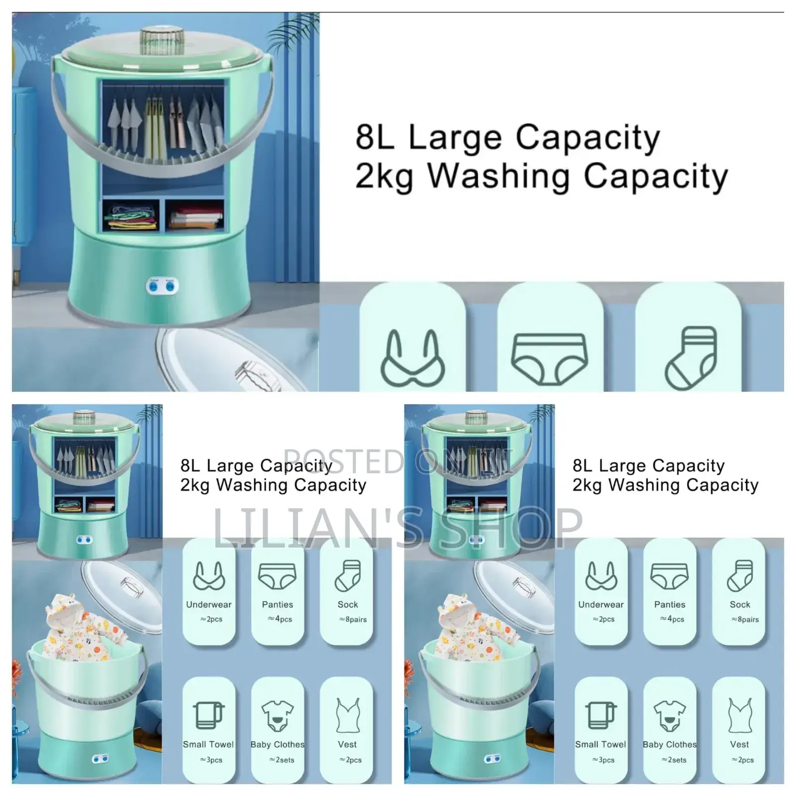 8L Large Capacity 2kg Washing Machine
