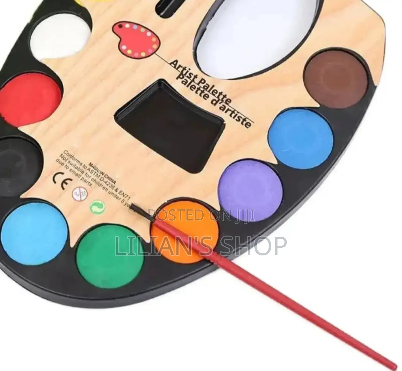 Large Artistic Palette With 12 Water Colour and Paint Brush
