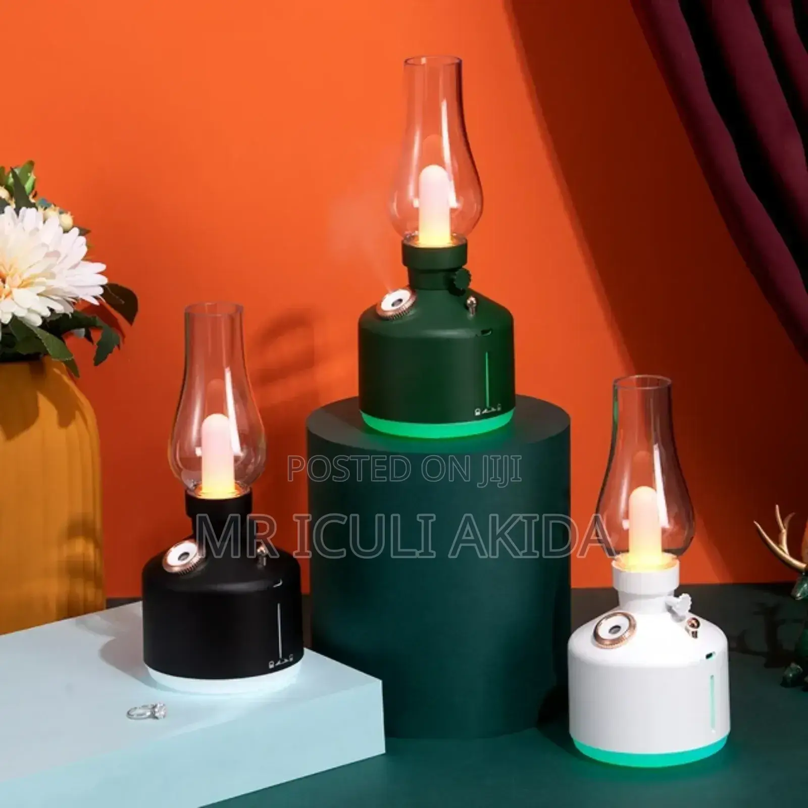 Retro Lamp Like Humidifier With Warm White Rechargeable Lamp