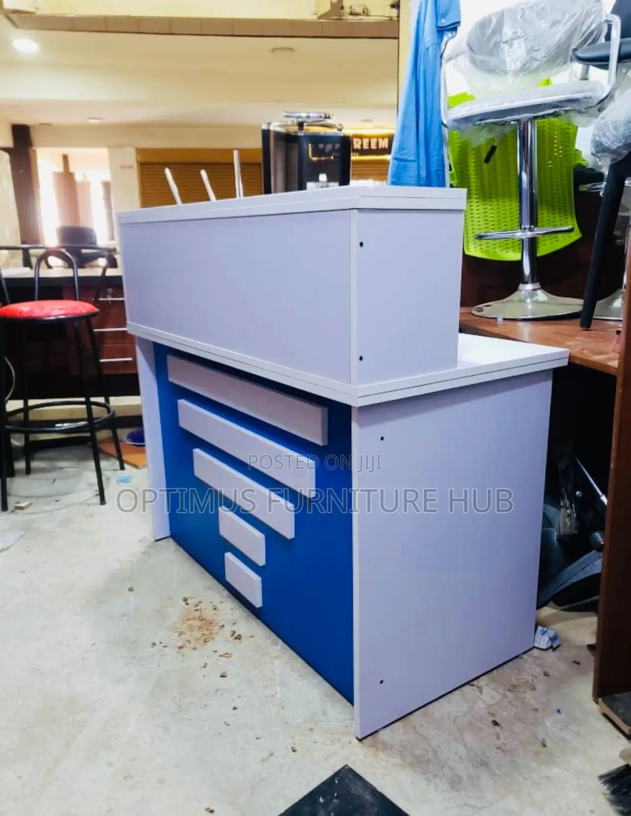 Blue White Reception Desk