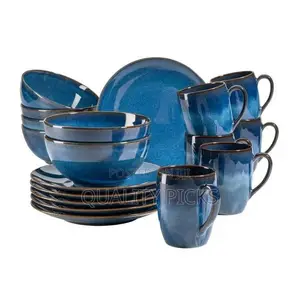 16 Piece Dazzling Blue Plates, Cups, Bowls and Dinner Set