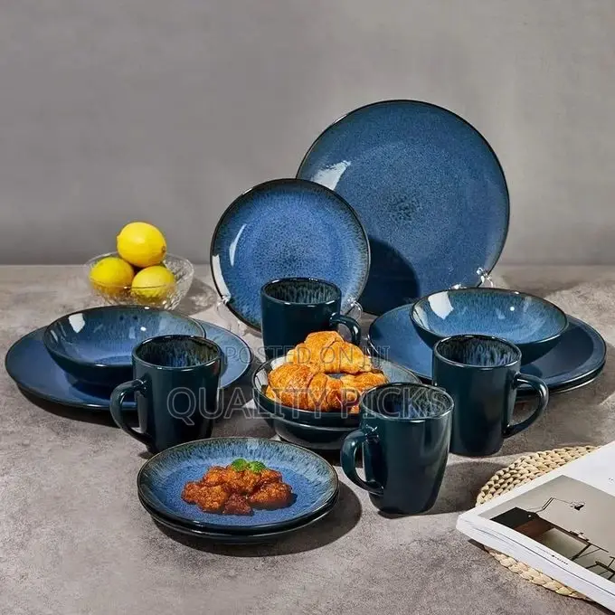 16 Piece Dazzling Blue Plates, Cups, Bowls and Dinner Set
