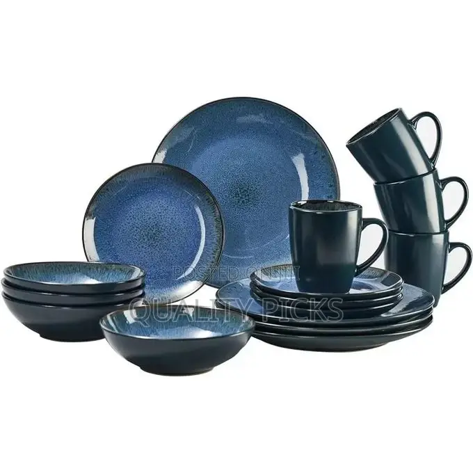 16 Piece Dazzling Blue Plates, Cups, Bowls and Dinner Set