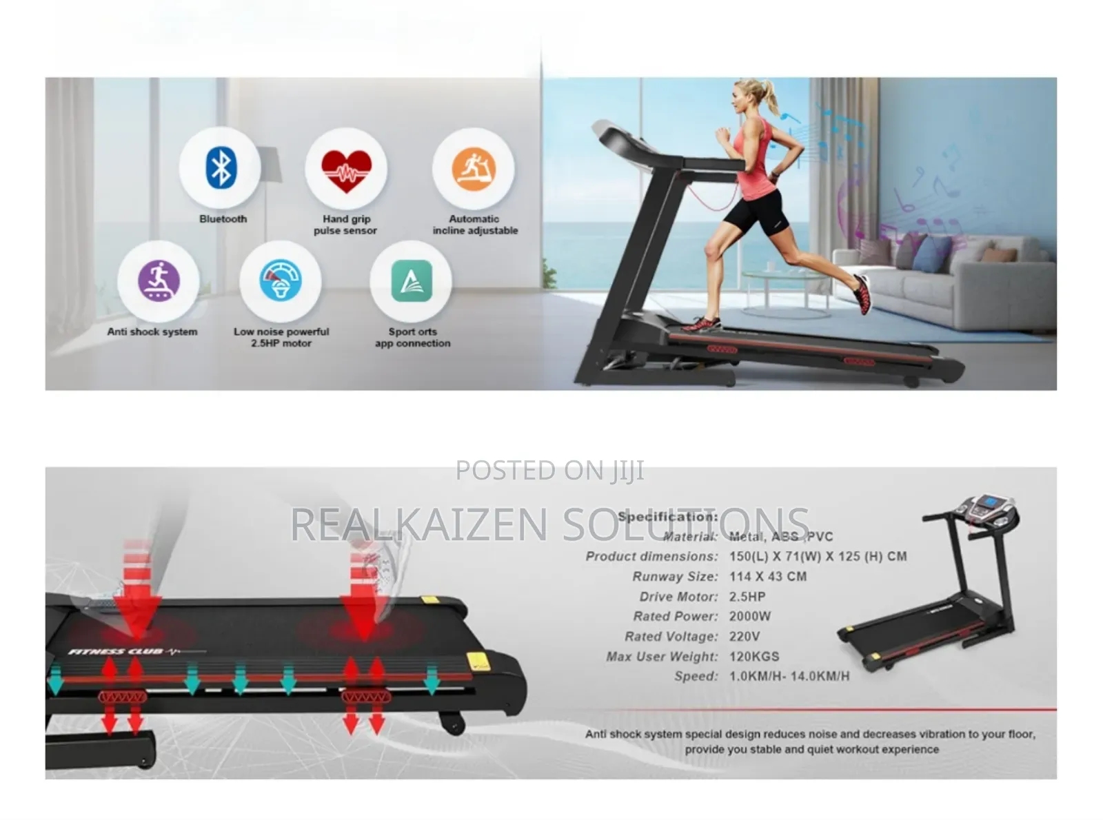 Fitness Hand Grip Pulse Folding Treadmill With Wheels