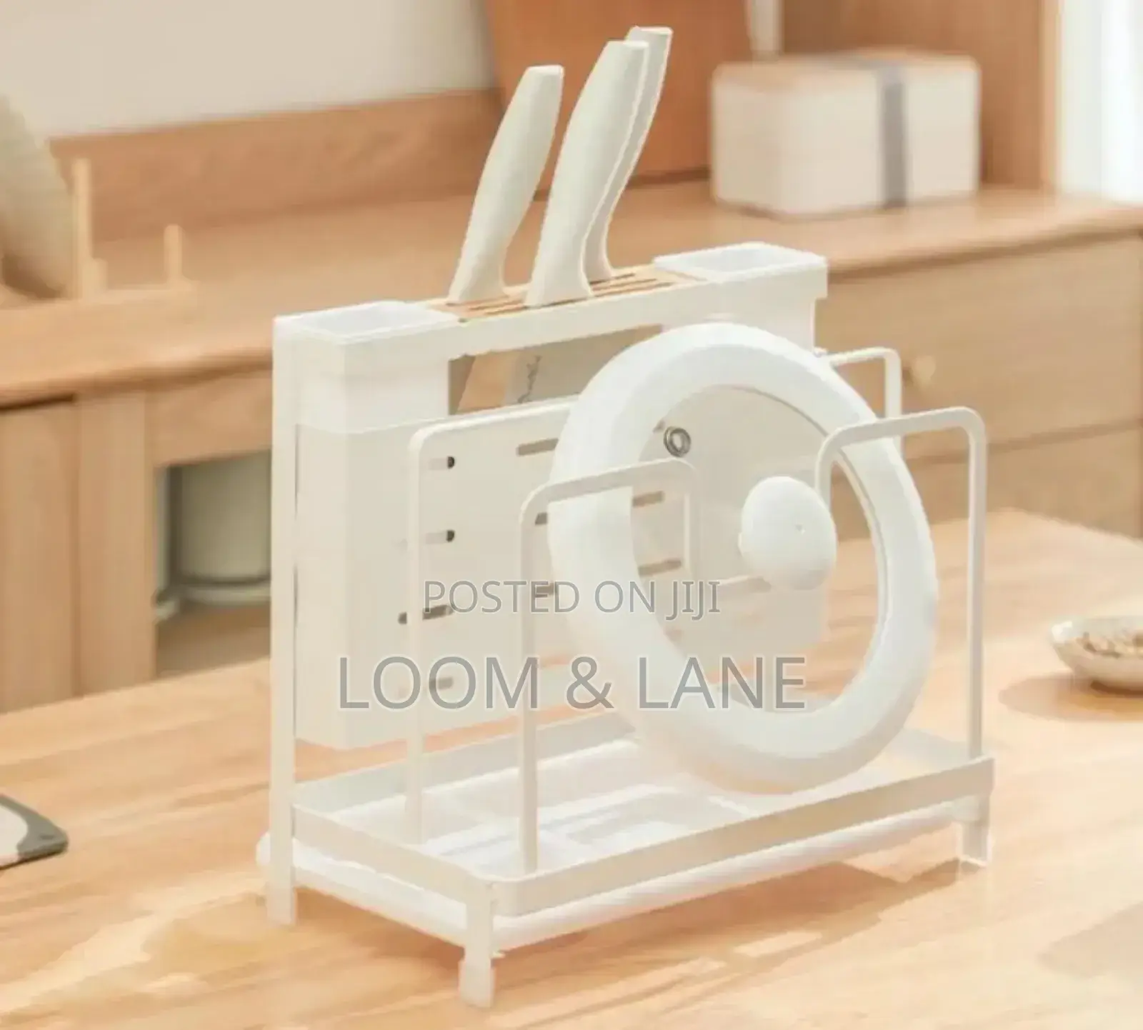 White Kitchen Utensils and Cuterly Rack