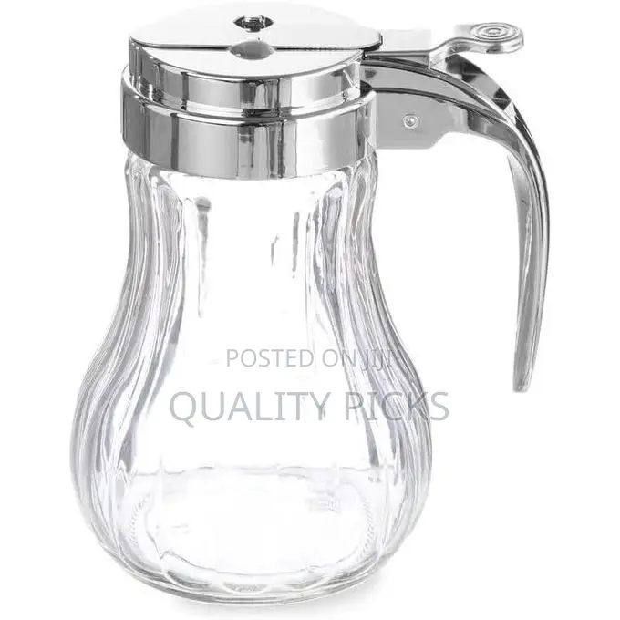 Glass Syrup Honey Dispenser With Thumb Lever Chrome Plated