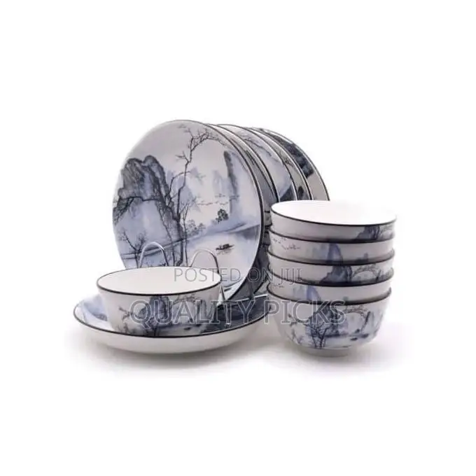 12 Piece Round Cloud Design Food Plates, Bowls Dinner Set -