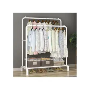 Carbon Steel Double Pole Coat Rack Indoor Bedroom Rail