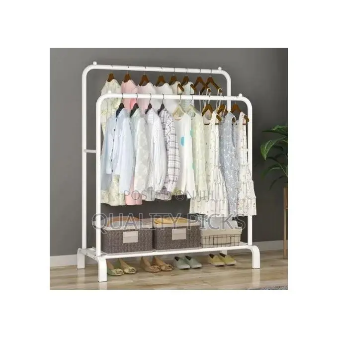 Carbon Steel Double Pole Coat Rack Indoor Bedroom Rail