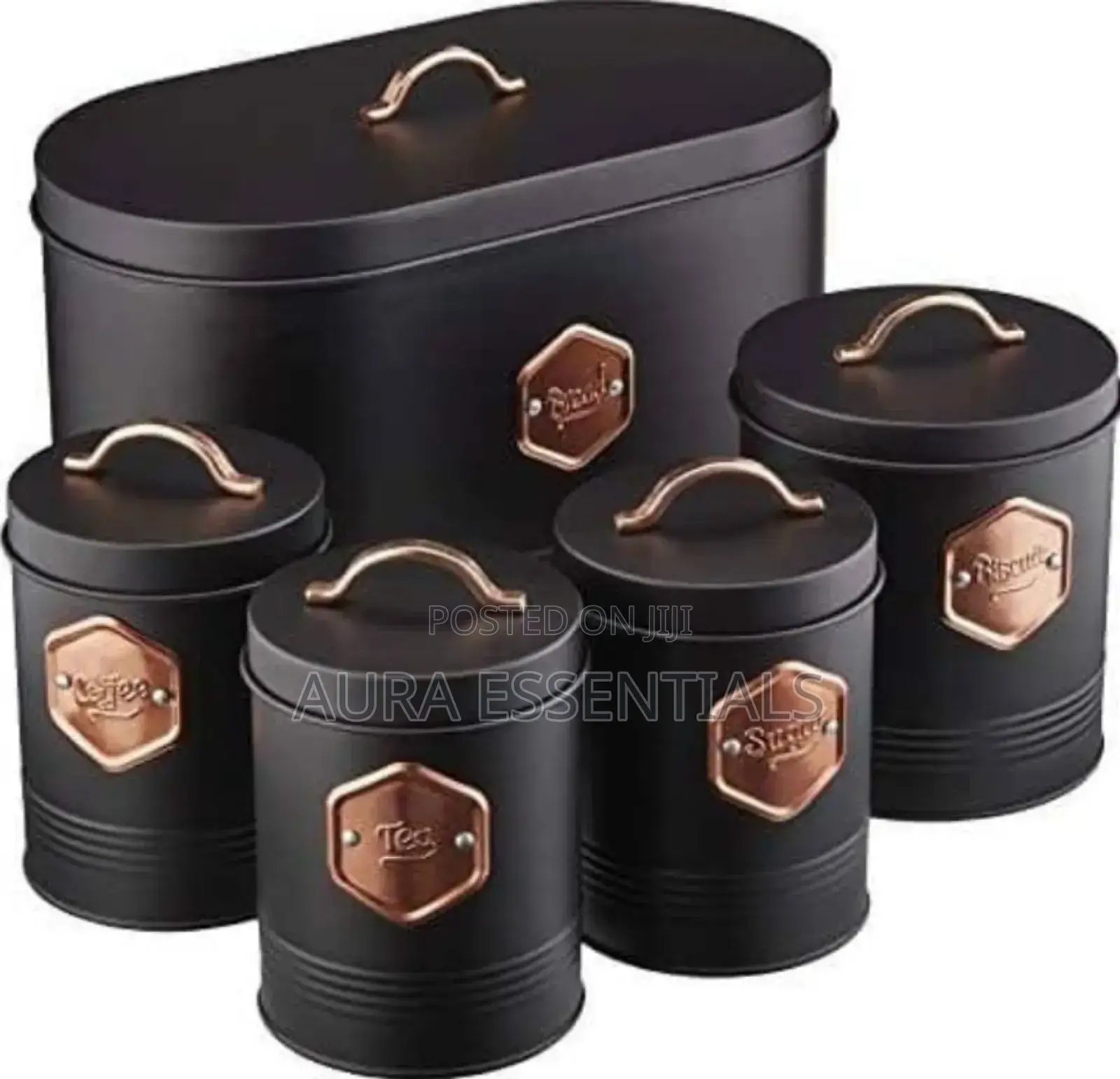 A Set of Five Black Copper Canisters