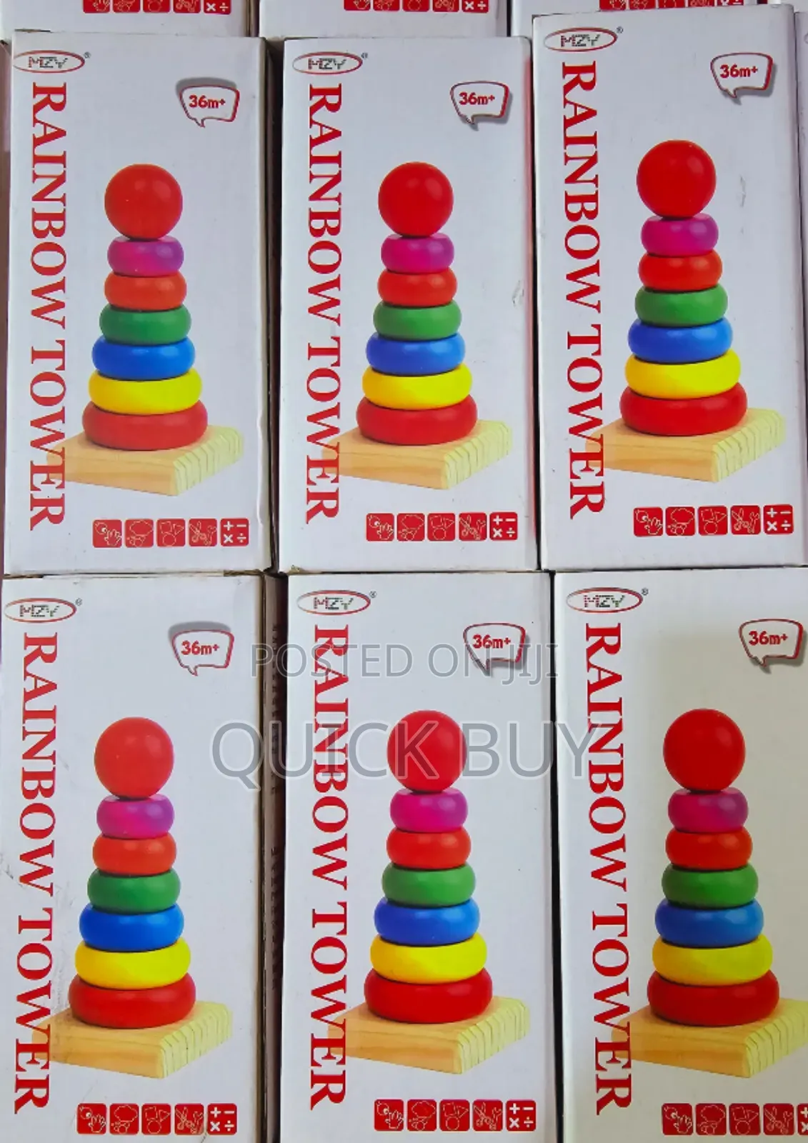 Funny Wooden Rainbow Tower Colorful Rings Educational Toyset