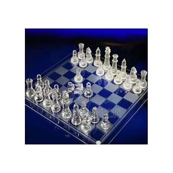 Traditional Glass Frosted Chess Boards Set With Glass