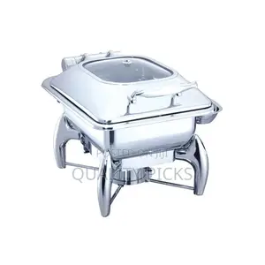 Stainless Steel Buffet Food Warmer Glass Lid Square Dish-