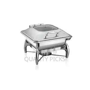 Stainless Steel Buffet Food Warmer Glass Lid Square Dish-